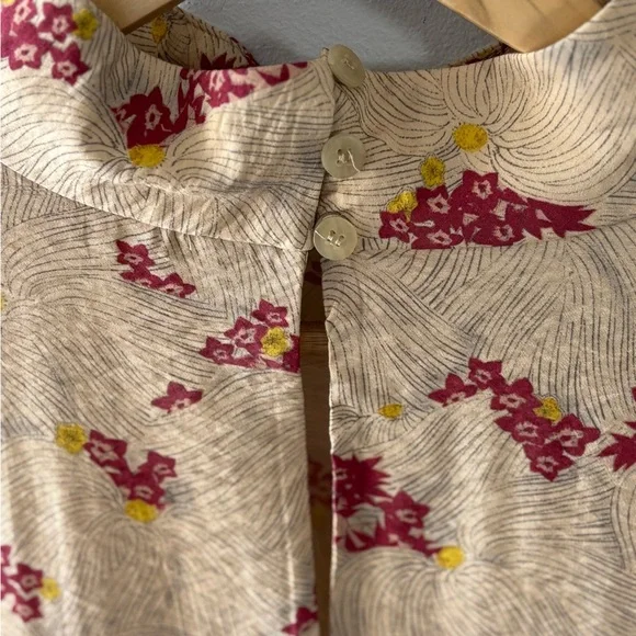 Zara Floral Tie Front Mock Neck Blouse Size M Ecru/Pink Long Sleeve Casual - Picture 11 of 13